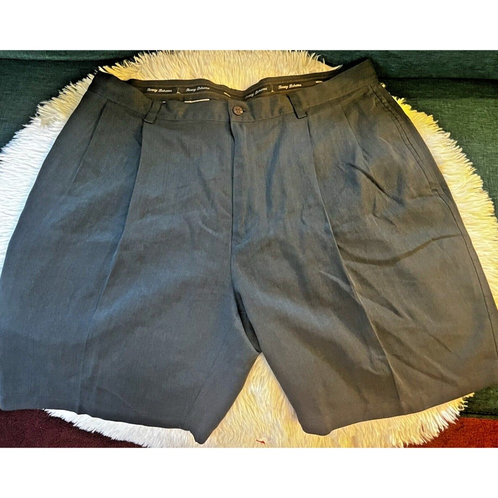 Tommy Bahama Silk and Linen Shorts 38 Navy Dark Blue Side Back Pockets Belt Loop